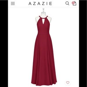 Maroon high neck, key hole floor length Bride’s maids dress